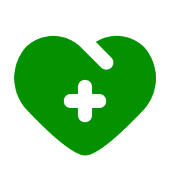 Green heart with a plus symbol.