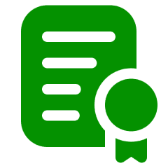 Green certificate icon with ribbon.