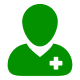 Green medical icon of person with cross.