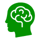 Green head silhouette with brain outline.