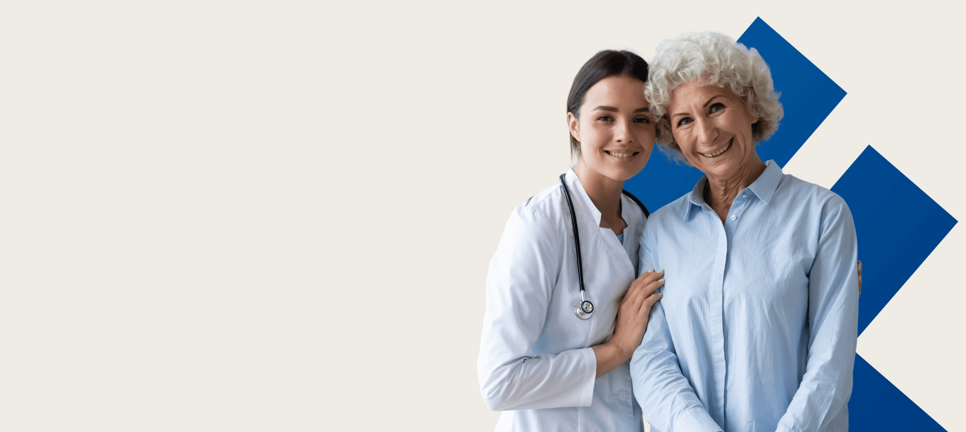 Doctor and elderly woman smiling together.